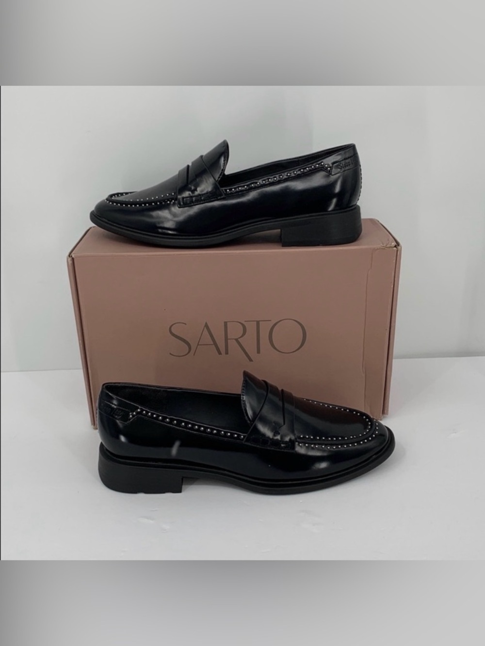 Franco Sarto Eden loafer shoe black penny preppy women stud flat new 11